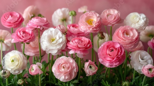 Exquisite Pink and White Ranunculus Flowers Blooming in Springtime  Captured in High Resolution