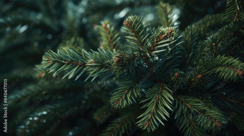 A detailed shot of a pine tree branch, showcasing the texture and structure of the needles and bark