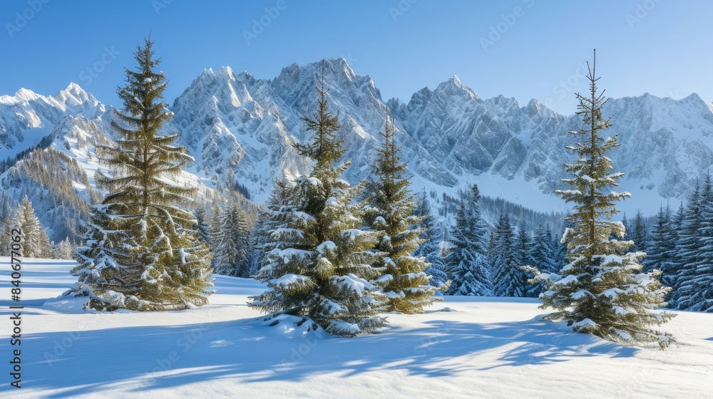 A group of pine trees standing tall in a snowy landscape, ideal for winter and nature-themed projects A group of pine trees standing tall in a snowy landscape, ideal for winter and nature-themed projects