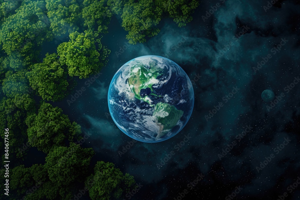 A picture of the Earth surrounded by trees, suitable for environmental or nature-themed projects A picture of the Earth surrounded by trees, suitable for environmental or nature-themed projects