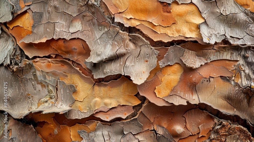 The papery and peeling layers of bark create a jagged and torn texture revealing the inner layer of fresh smooth bark underneath The papery and peeling layers of bark create a jagged and torn texture revealing the inner layer of fresh smooth bark underneath