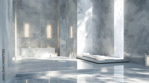 Modern Elegance  Luxurious Bathroom with White and Grey Marble