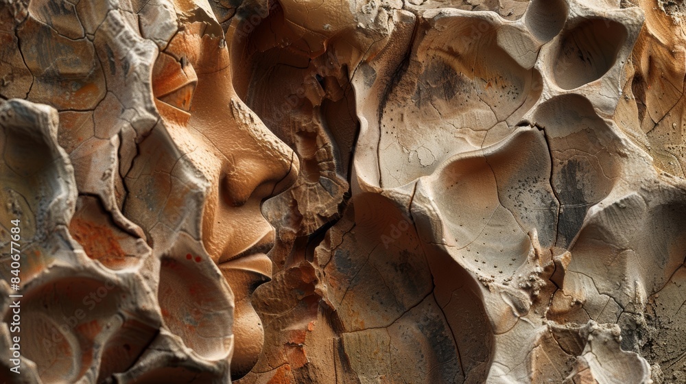 The intricate details of a weathered terracotta sculpture highlighting the rough and porous texture created by years of exposure to the elements The intricate details of a weathered terracotta sculpture highlighting the rough and porous texture created by years of exposure to the elements