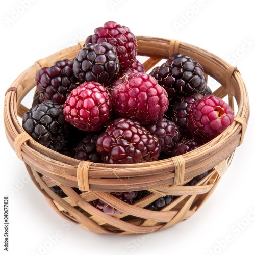 Wallpaper Mural isolate Fresh mixberry appetizing There are not peeling. And peeled and ready to eat in the Small bamboo basket on white background Torontodigital.ca