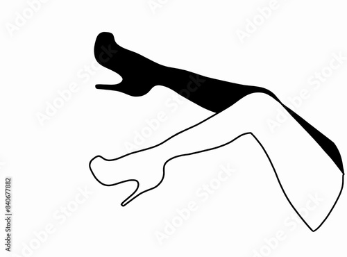 silhouette of woman legs in black shoes heels illustration isolated white background 