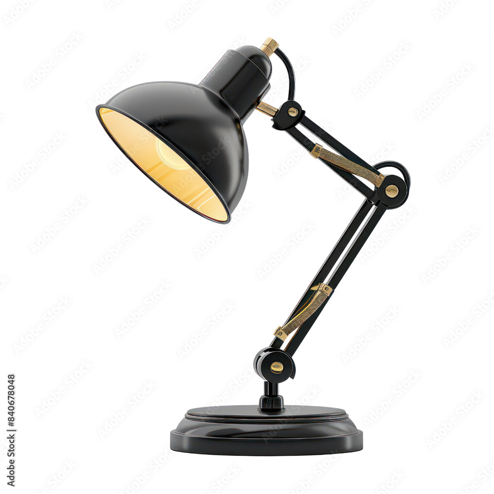 A sleek black desk lamp with adjustable arm and round base, providing ideal lighting for workspaces, offices, and study areas. A sleek black desk lamp with adjustable arm and round base, providing ideal lighting for workspaces, offices, and study areas.