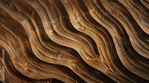 Deeply furrowed lines and rough ridges cover the surface of this rough hewn wood creating a tactile and earthy texture photo