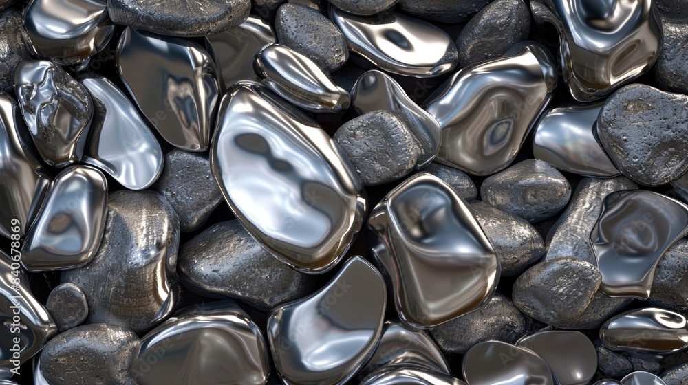 The pebbles surface resembles liquid metal reflecting a distorted image of its surroundings in a mesmerizing way The pebbles surface resembles liquid metal reflecting a distorted image of its surroundings in a mesmerizing way