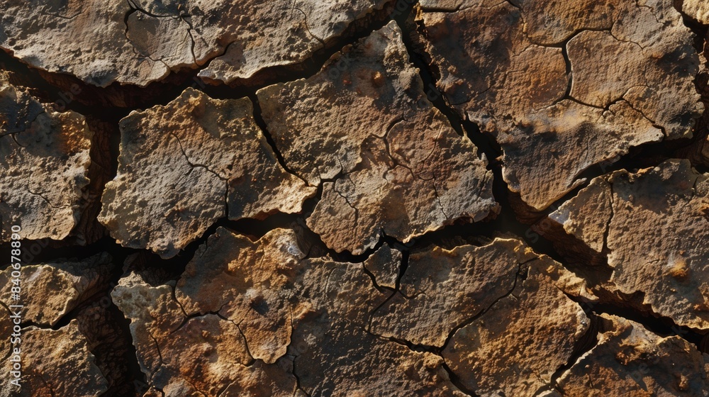 The texture of a barren parched land with large deep fissures splitting the surface