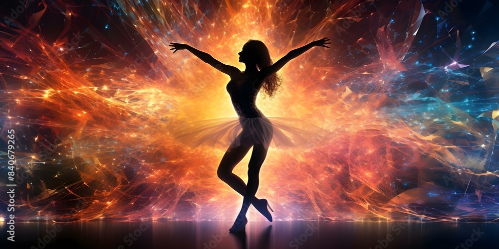 New Year ignites fusion of cosmic energy and human innovation in electrifying dance. Concept New Year Celebrations, Cosmic Energy, Human Innovation, Electrifying Dance, Fusion