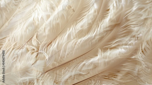Ranging in shades of ivory cream and taupe every down feather has its own unique pattern and texture. Some appear smooth and glossy while others have a slight fuzziness to them photo