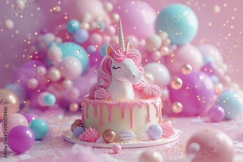 whimsical unicorn birthday cake  smiling unicorn  girly childhood dream