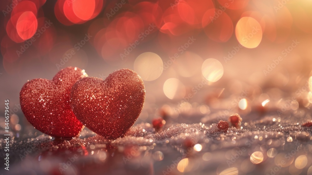 A pair of red hearts resting on a snow-covered surface, perfect for winter-themed images or romantic occasions A pair of red hearts resting on a snow-covered surface, perfect for winter-themed images or romantic occasions