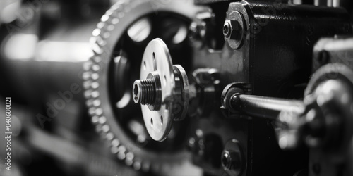 A vintage machine captured in black and white photography