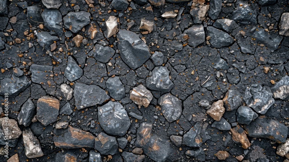 Small pebbles and debris filling in the gaps and crevices adding dimension and texture to the cracked asphalt Small pebbles and debris filling in the gaps and crevices adding dimension and texture to the cracked asphalt