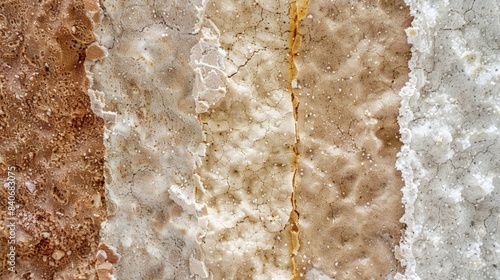 An extreme closeup of a spongier textured insulation showcasing small air pockets and a bumpy surface in a variety of earthy tones photo