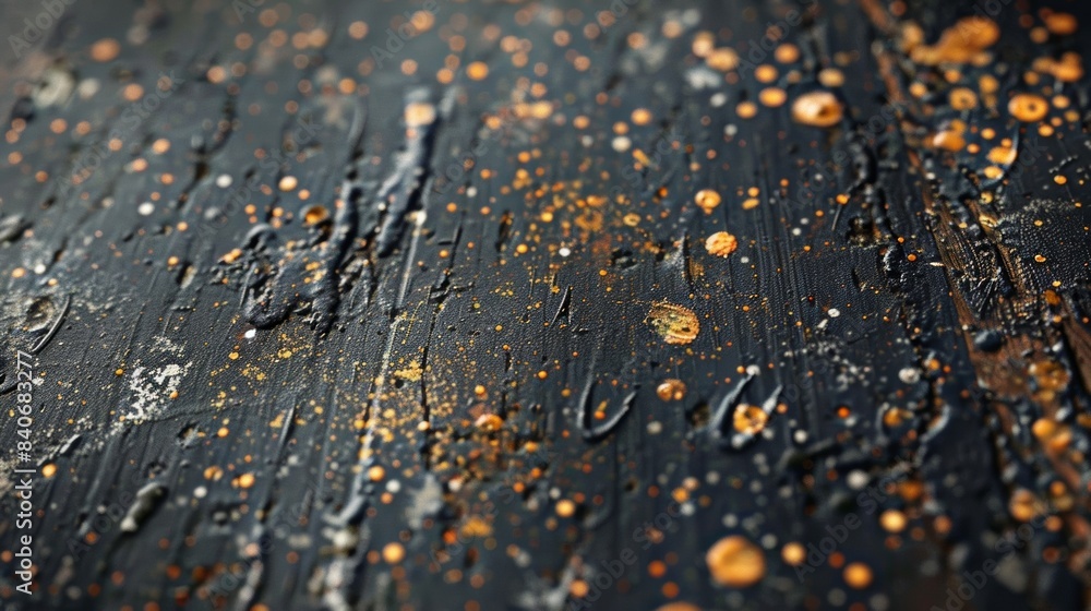 Scattered Dots This closeup image shows a scratched plastic surface riddled with small tered dots giving it a pockmarked and aged appearance