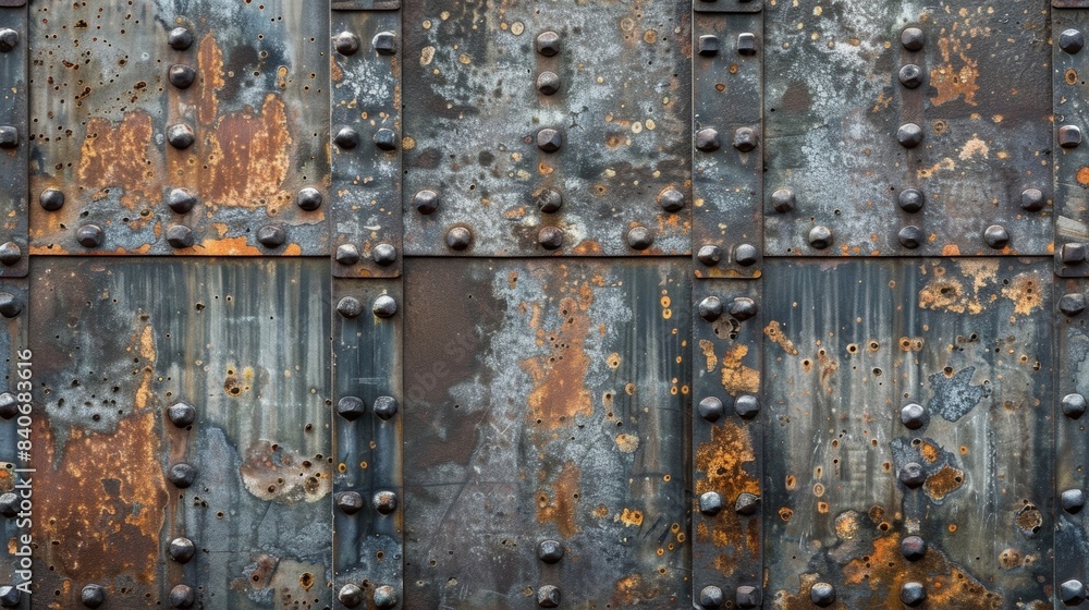 The gritty texture of aged steel plates each rivet weathered from years of use and adding character to the overall composition The gritty texture of aged steel plates each rivet weathered from years of use and adding character to the overall composition