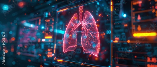 Lung scan on monitor, detailed, futuristic, bright neon colors, high resolution, clinical lighting 8K , high-resolution, ultra HD,up32K HD