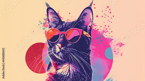 Hipster Cute Pop Art Cat Illustration  Generative ai