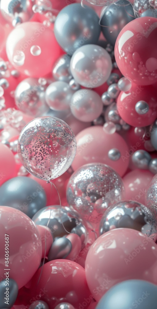 Pink And Silver Balloons Close Up In A Party Decor Pink And Silver Balloons Close Up In A Party Decor