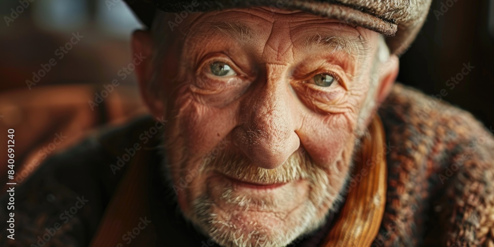 Portrait of elderly man wearing hat and scarf Portrait of elderly man wearing hat and scarf