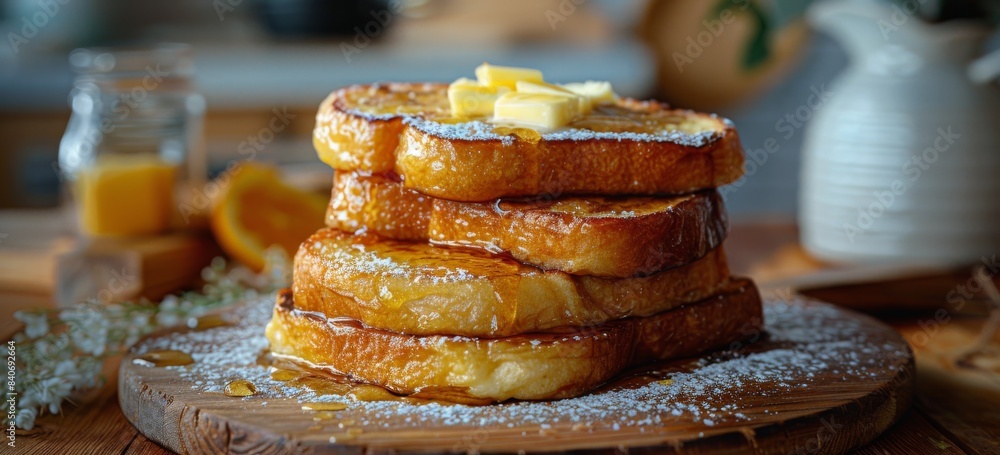 Buttery French Toast Smothered in Syrup on a Wooden Cutting Board Buttery French Toast Smothered in Syrup on a Wooden Cutting Board