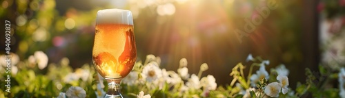Pouring Pilsner Beer Into a Refreshing Glass in a Sunny Beer Garden