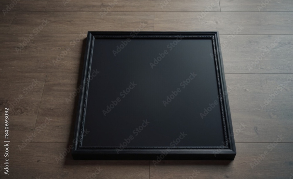 Fototapeta premium 3D-rendered vertical wooden frame mockup showcasing a poster placed on a wooden floor against a white wall backdrop