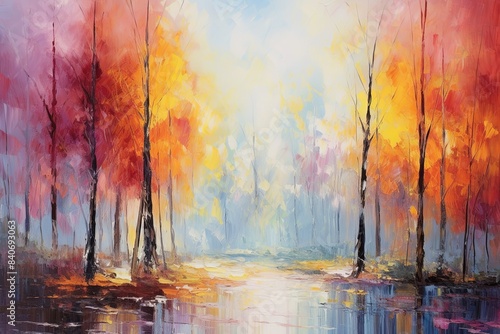 Vibrant Oil Painting: A Splash of Colors" Description: This oil painting bursts with vibrant hues