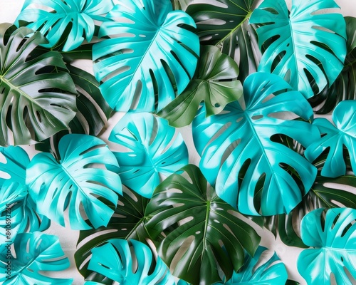 Vivid blue tropical leaves contrast beautifully with a pristine white background © Evelina