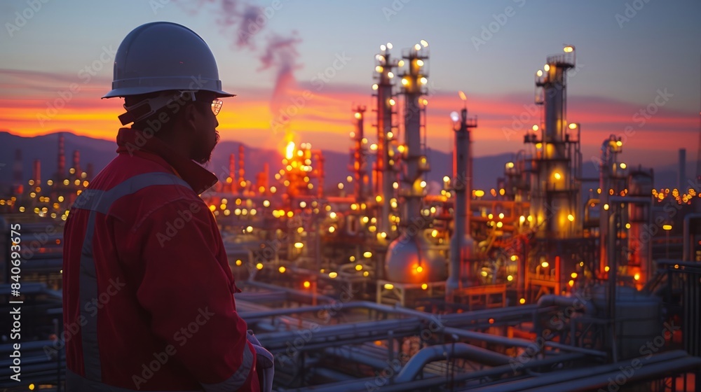 Oil refinery with towering structures and complex pipelines, showcasing the energy industry's scale and complexity. Oil refinery with towering structures and complex pipelines, showcasing the energy industry's scale and complexity.