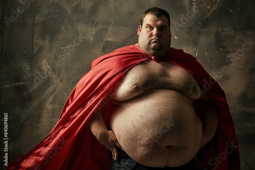 Distinctive superhero in a red cape confidently challenges traditional stereotypes photo