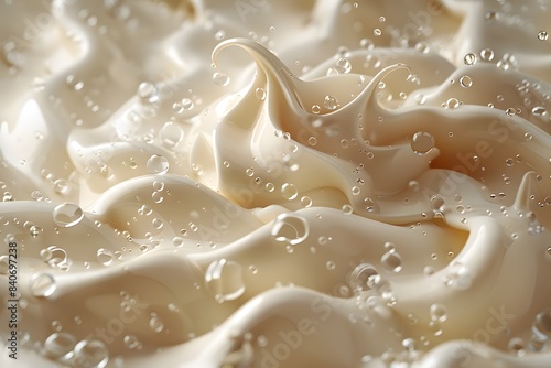 Rich whipped cream or white chocolate texture with a glossy sheen. Creamy texture. 