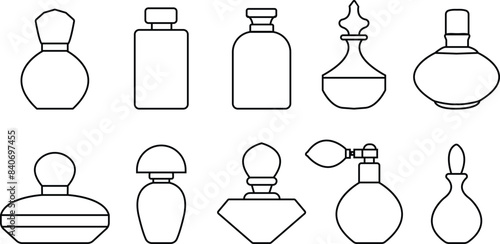 perfume bottle icon set vector template logo design deodorant, fragrance bottle vector symbol. scent web sign in a outlined style. isolated on transparent background, spray art cosmetic elements,