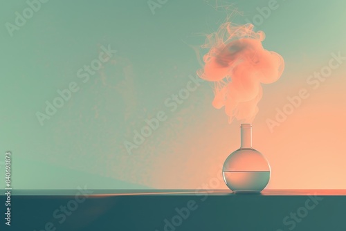 Laboratory Flask with Pink Smoke on Gradient Background
