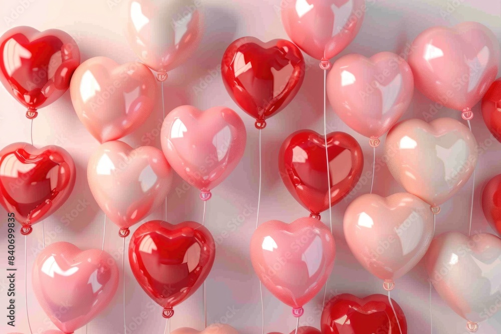 A bunch of red and pink heart shaped balloons, perfect for romantic events or Valentine's Day celebrations A bunch of red and pink heart shaped balloons, perfect for romantic events or Valentine's Day celebrations