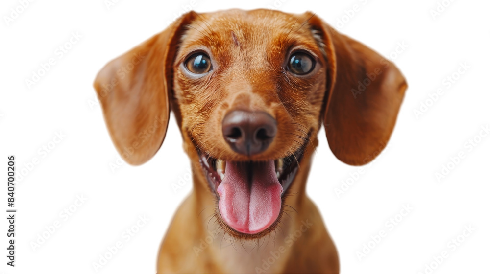 A happy dog with a pink tongue sticking out transparent or white background A happy dog with a pink tongue sticking out transparent or white background