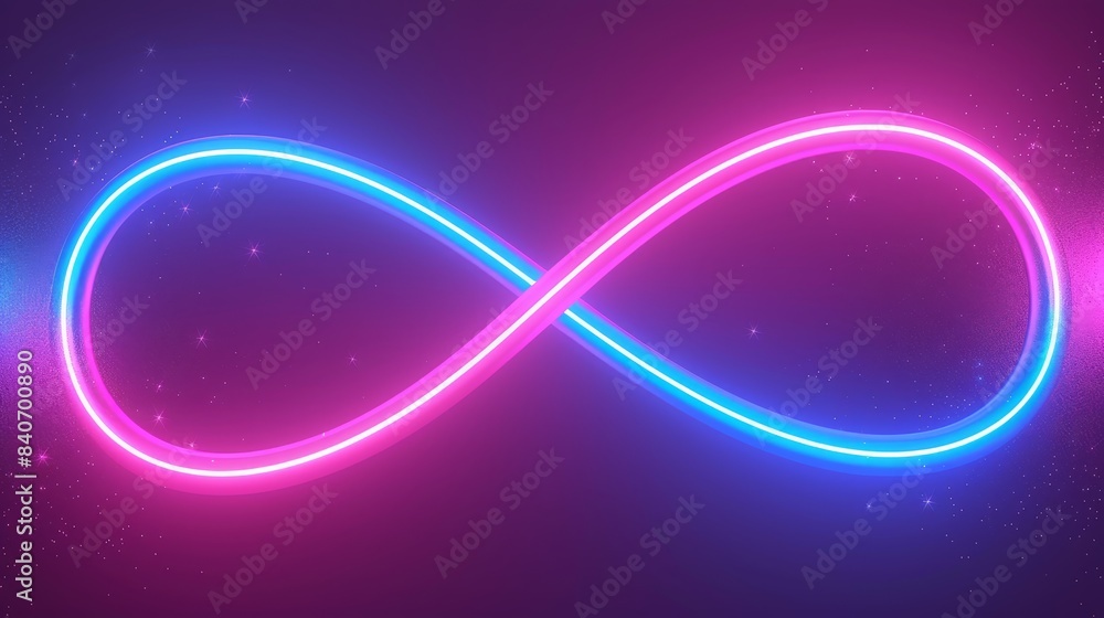 Neon Infinity Symbol with Glowing Pink and Blue Lights Neon Infinity Symbol with Glowing Pink and Blue Lights