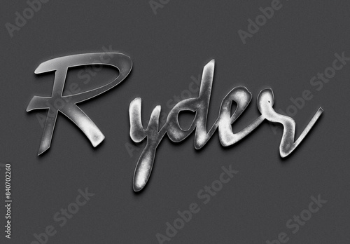Obraz na plátně Chrome metal 3D name design of Ryder on grey background.