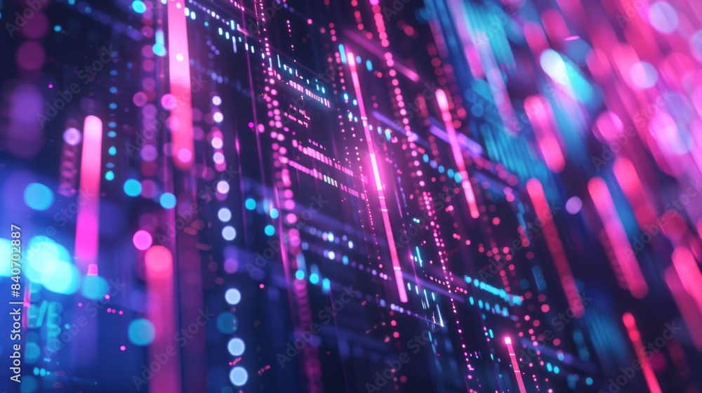 Obraz premium Abstract holographic display with futuristic interface elements and floating data points, creating a visually engaging high-tech background