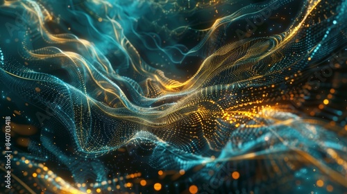 Futuristic abstract mesh with glowing elements and intricate patterns, creating a visually striking high-tech design