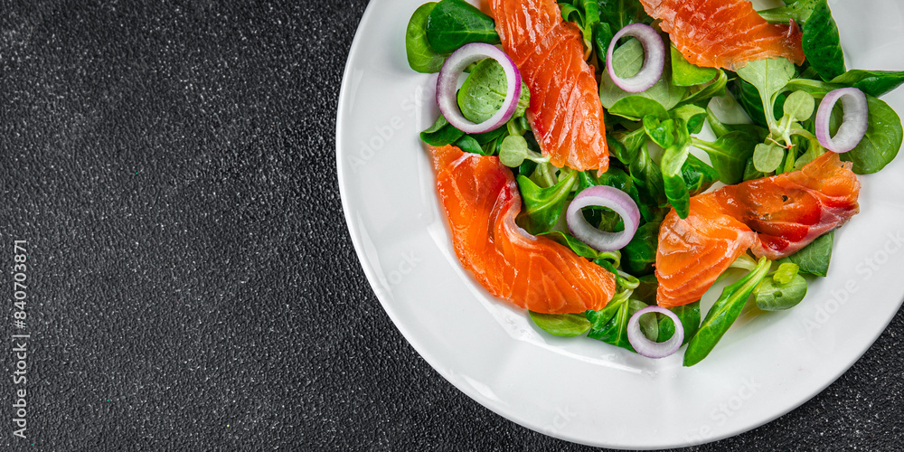 salmon salad appetizer meal food snack on the table copy space food background rustic top view keto or paleo diet vegetarian food salmon salad appetizer meal food snack on the table copy space food background rustic top view keto or paleo diet vegetarian food