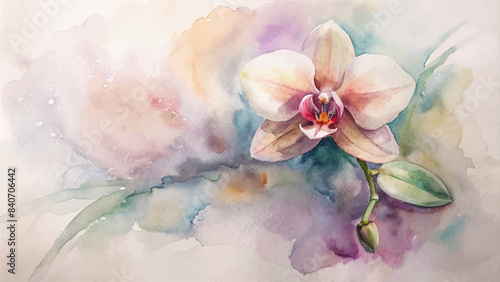 Minimalist watercolor background of orchid flowers