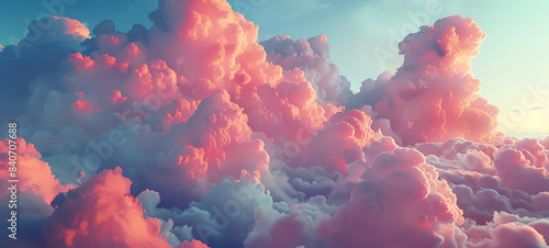 Render a depiction of volumetric clouds  weather phenomenon theme  top view  showcasing cloud density and formations  technology tone  analogous color scheme.