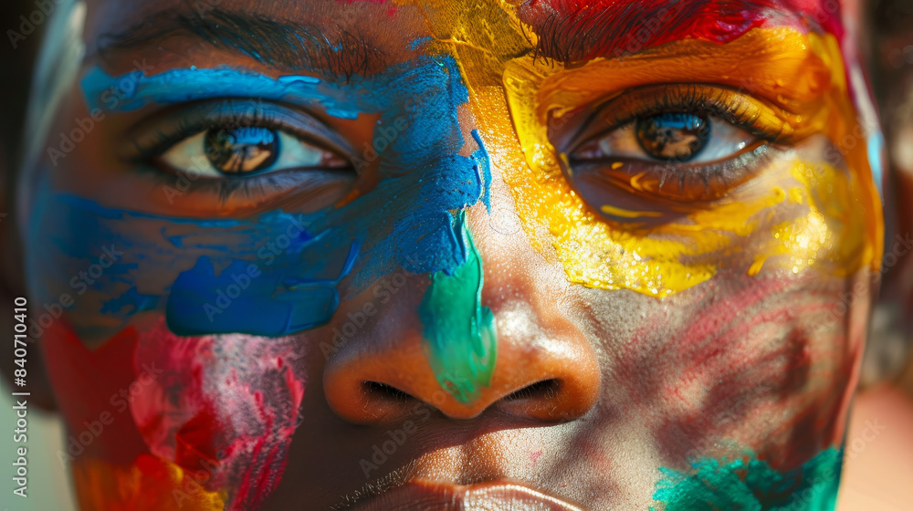 A man with colorful face paint on his face A man with colorful face paint on his face