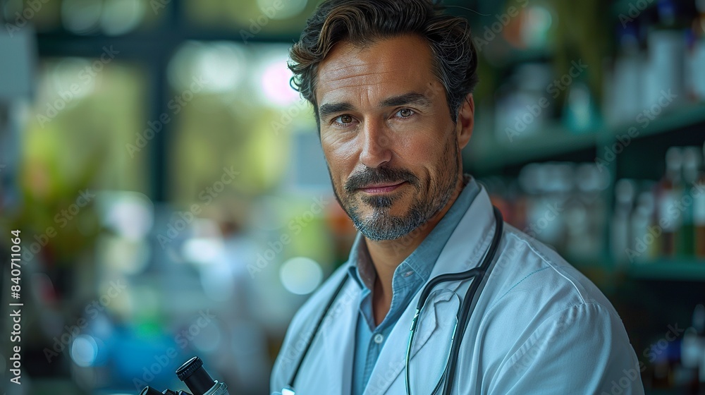 Confident Male Doctor in Medical Laboratory Setting Confident Male Doctor in Medical Laboratory Setting