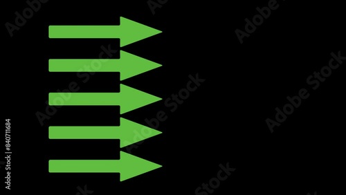 five 3D green arrows pointing to the right on a black screen