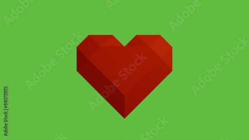 3D animation of a heart moving up and down on a green background. Flat design. Interface element. Looping animation