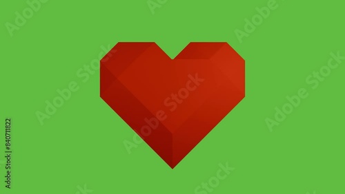 3D animation of an expanding and decreasing heart on a green background. Flat design. Interface element. Heartbeat. Looping animation